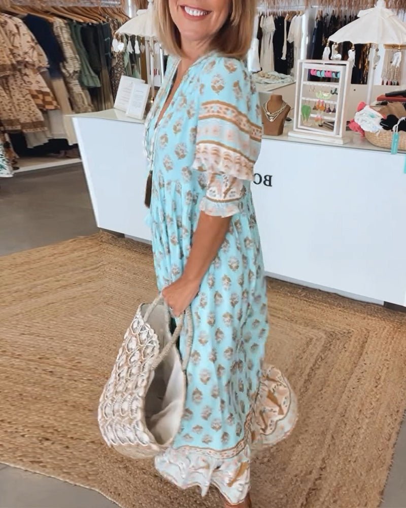 Mana | Vestido Floral V-Decote Chic