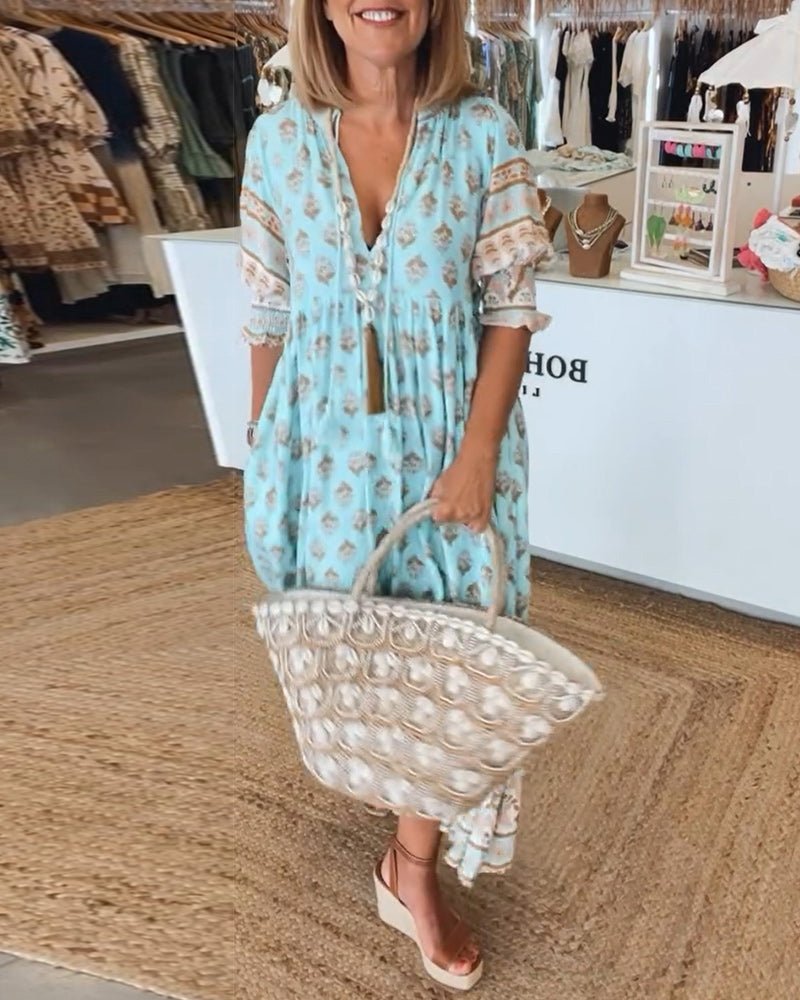Mana | Vestido Floral V-Decote Chic