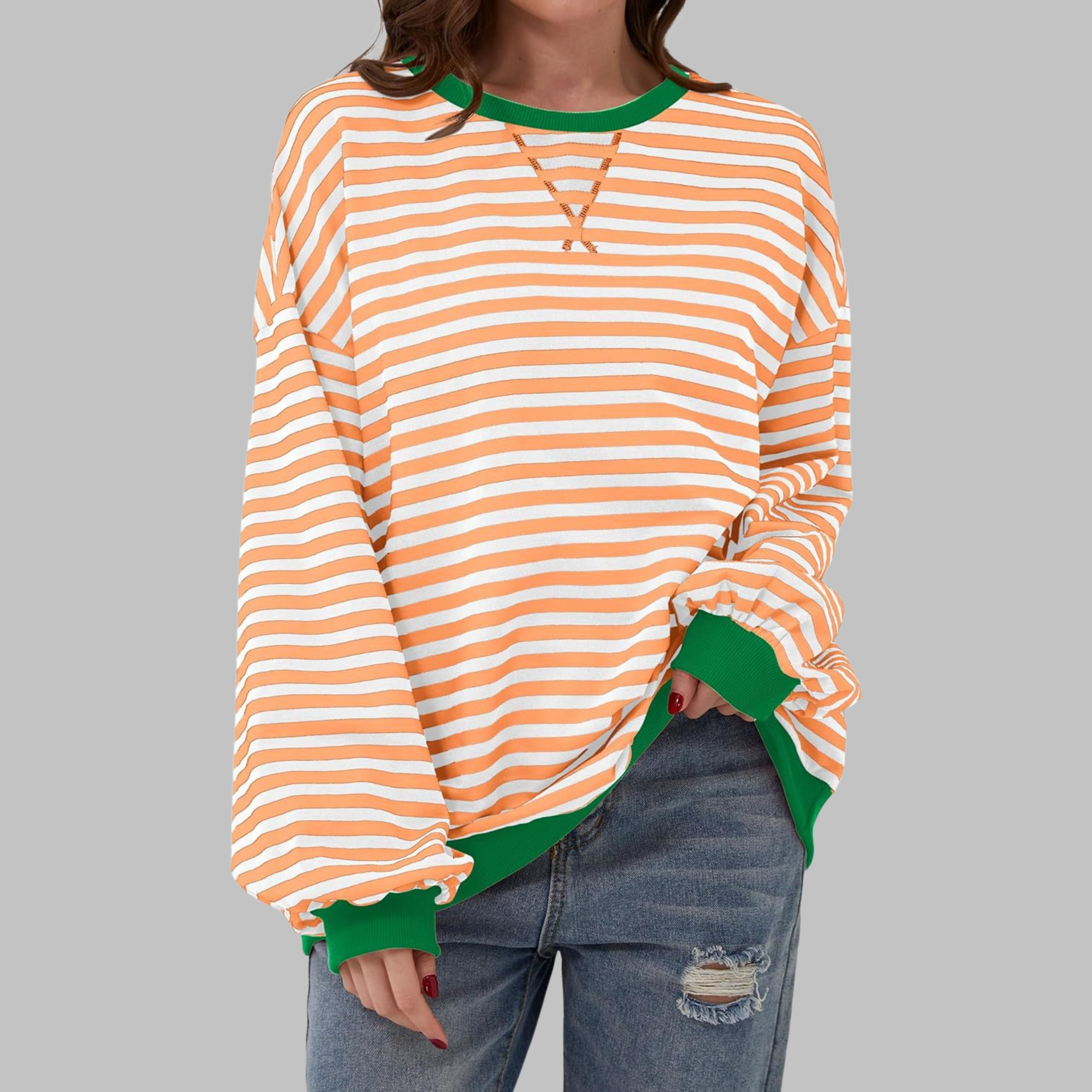 Paula | Sudadera de manga larga a rayas con cuello redondo