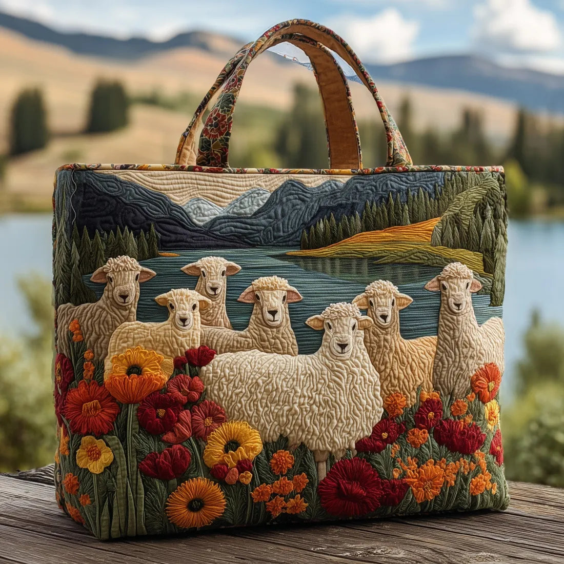 Ovejas - Bolsa Tote Acolchada Festiva