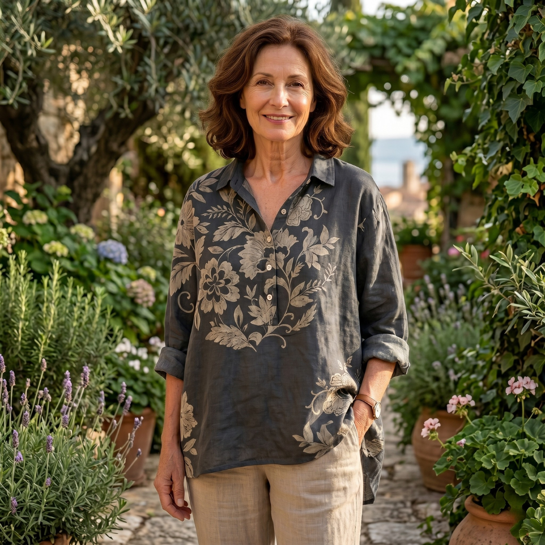 Chiara | Blusa elegante de lino con estampado floral