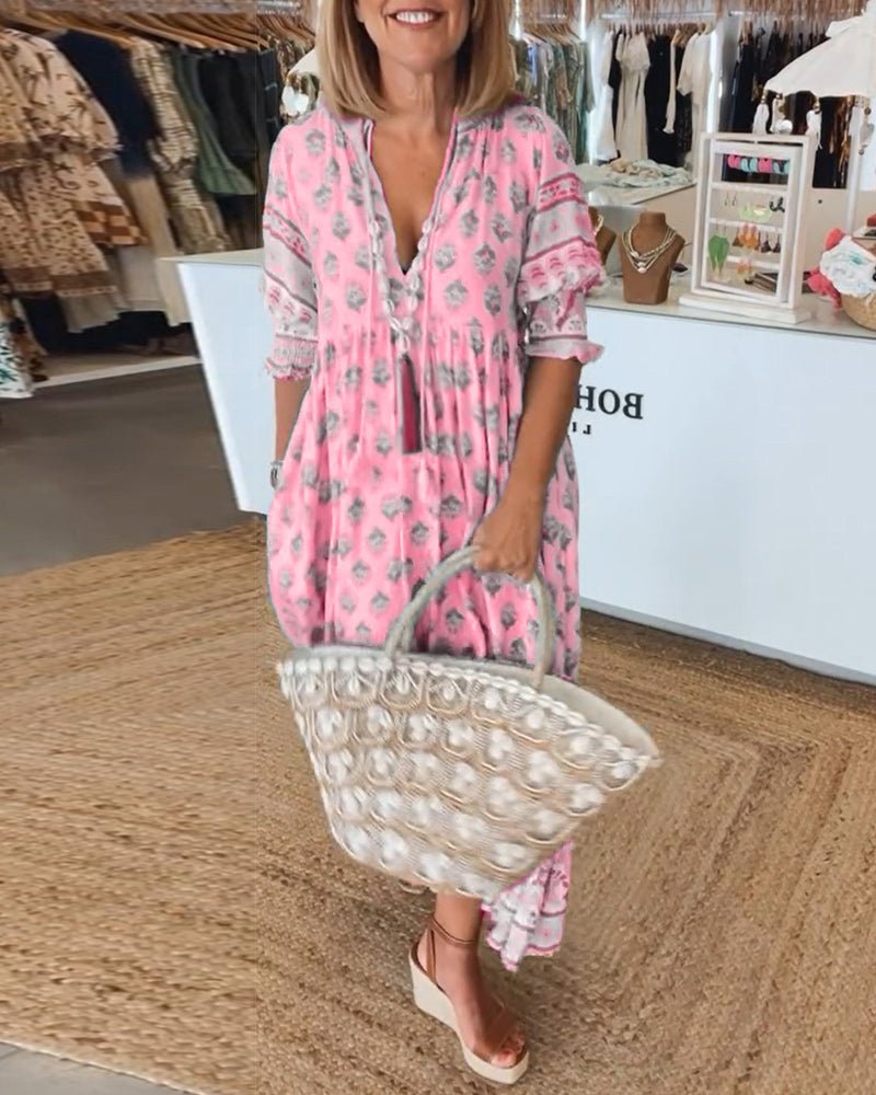 Mana | Vestido Floral V-Decote Chic
