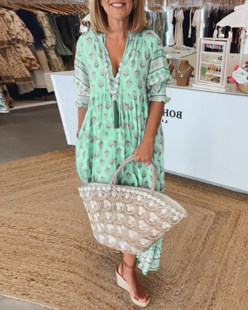 Mana | Vestido Floral V-Decote Chic