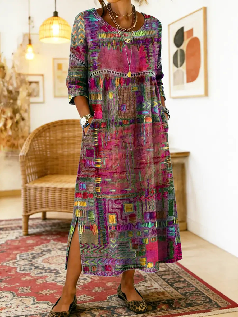 Eryn™ - Vestido Colorido con Patchwork Étnico