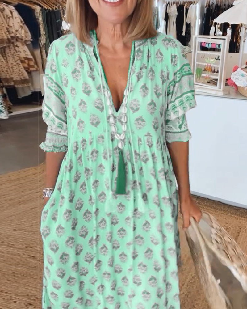 Mana | Vestido Floral V-Decote Chic