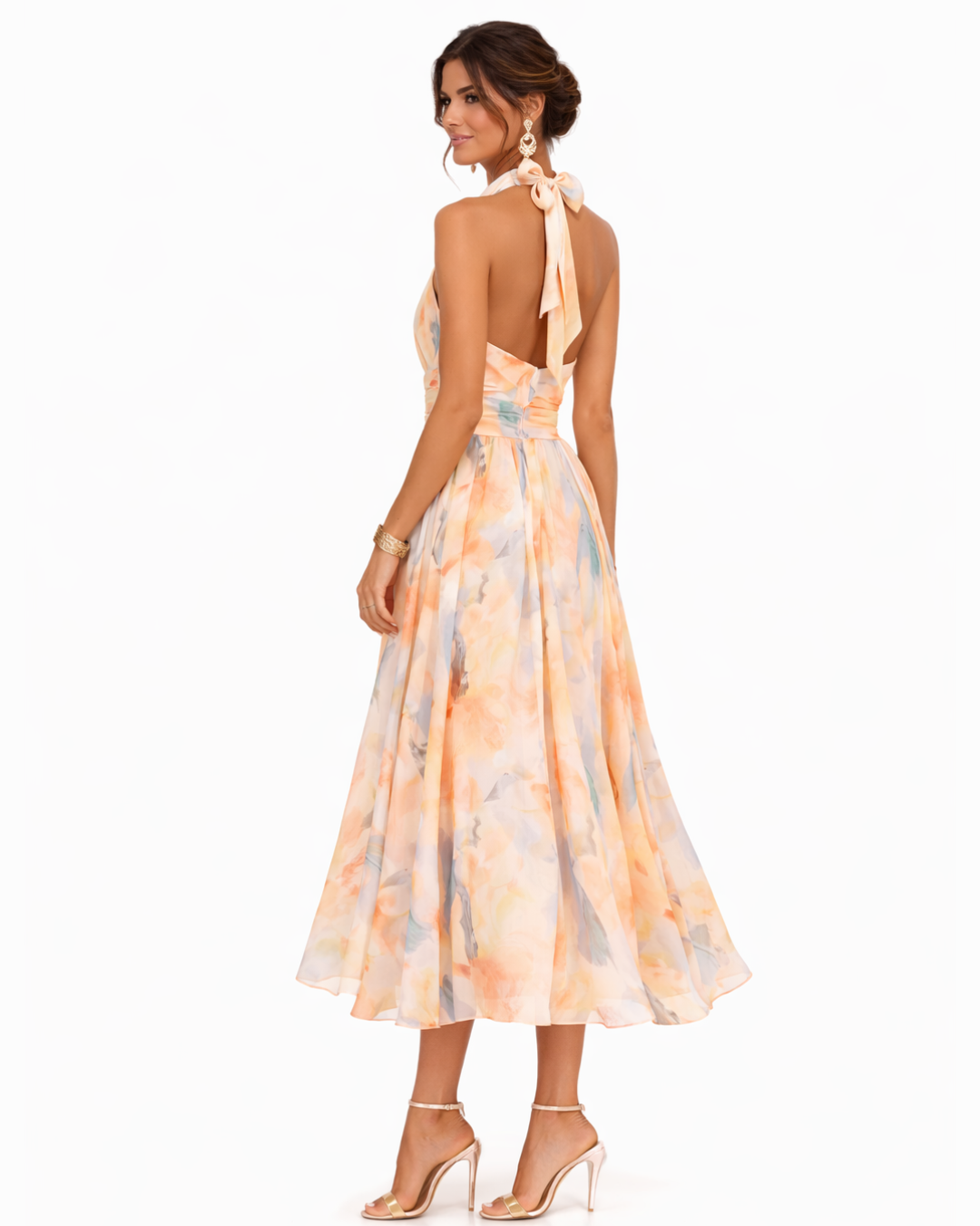 Aurora – Vestido con escote halter y estampado acuarelado