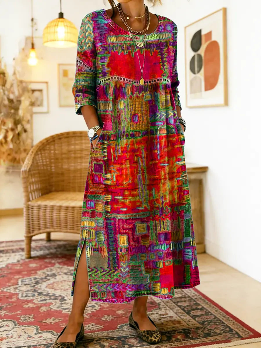 Eryn™ - Vestido Colorido con Patchwork Étnico