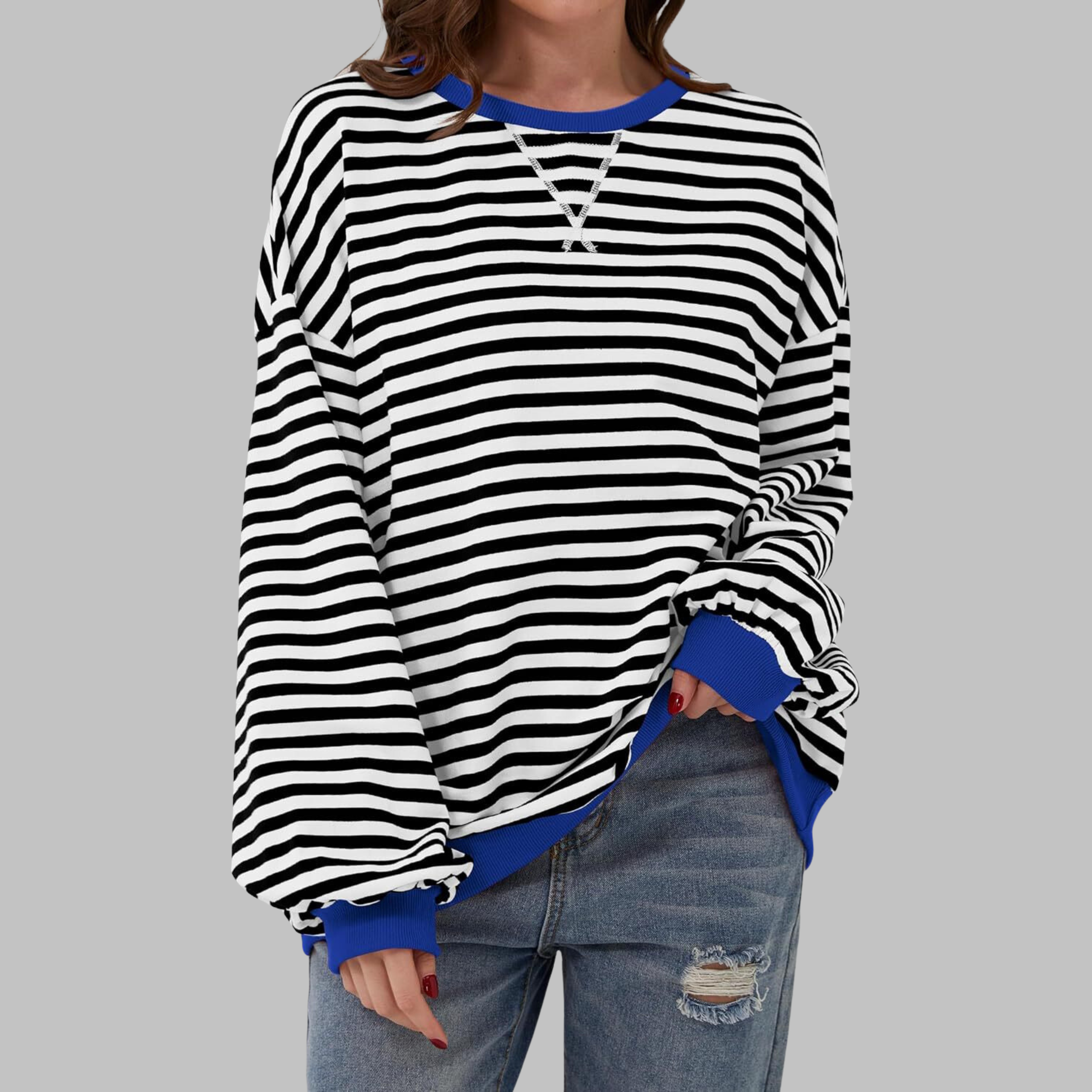 Paula | Sudadera de manga larga a rayas con cuello redondo