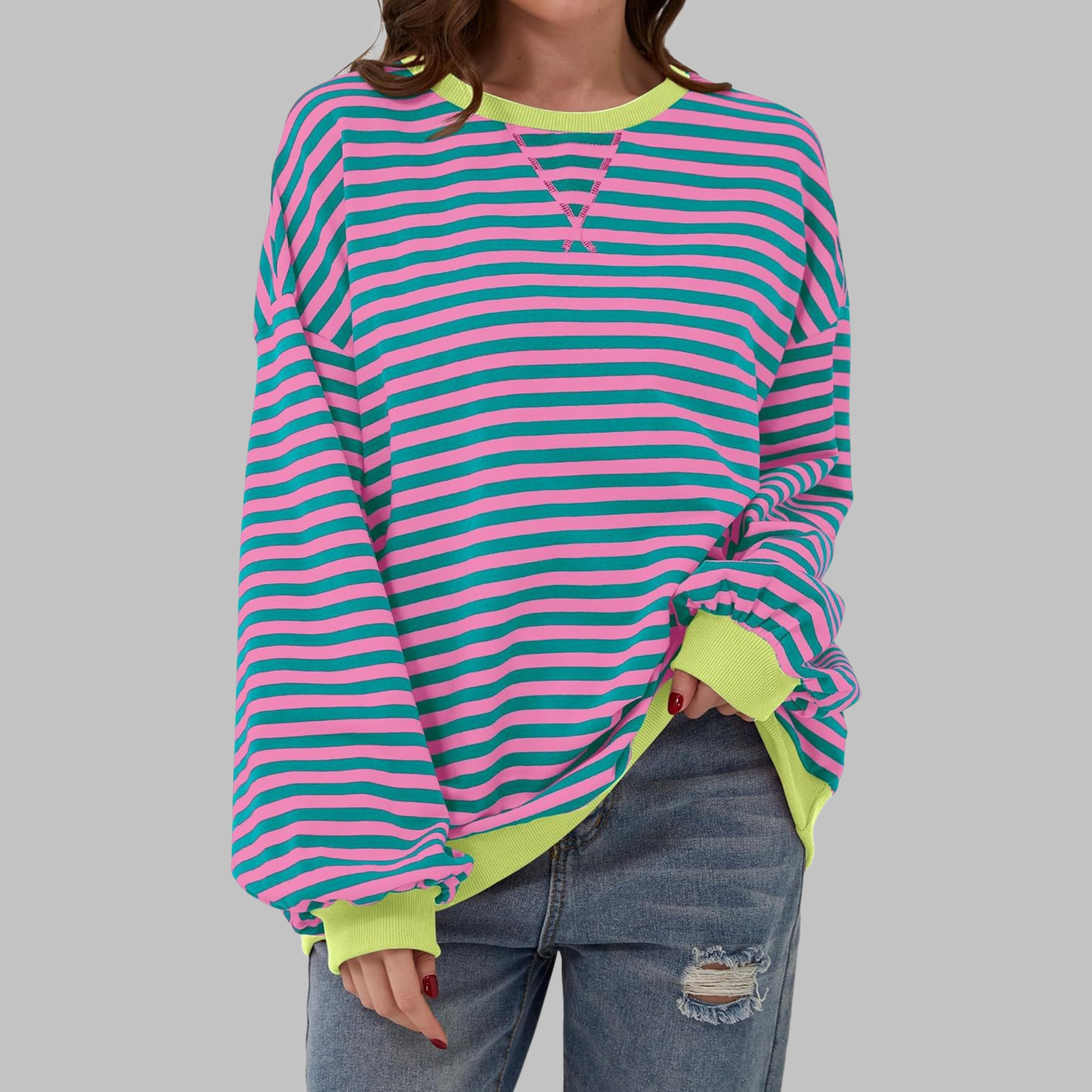 Paula | Sudadera de manga larga a rayas con cuello redondo