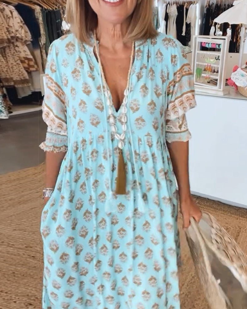 Mana | Vestido Floral V-Decote Chic