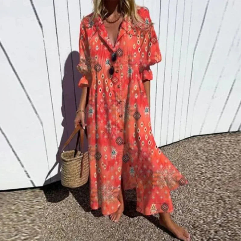 Cassidy | Vestido Maxi Boho de Manga Abullonada