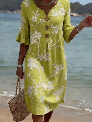 Flora™ | Vestido Informal de Algodón y Lino