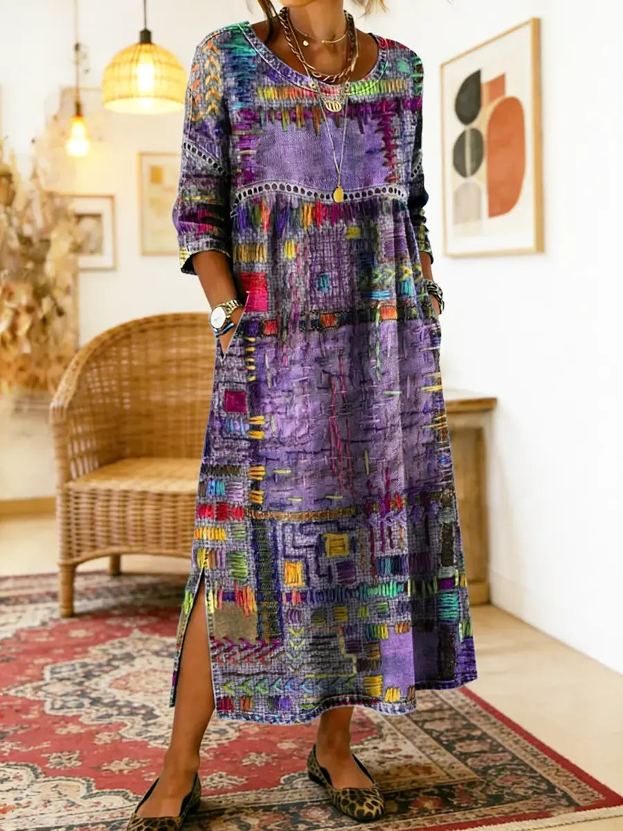 Eryn™ - Vestido Colorido con Patchwork Étnico