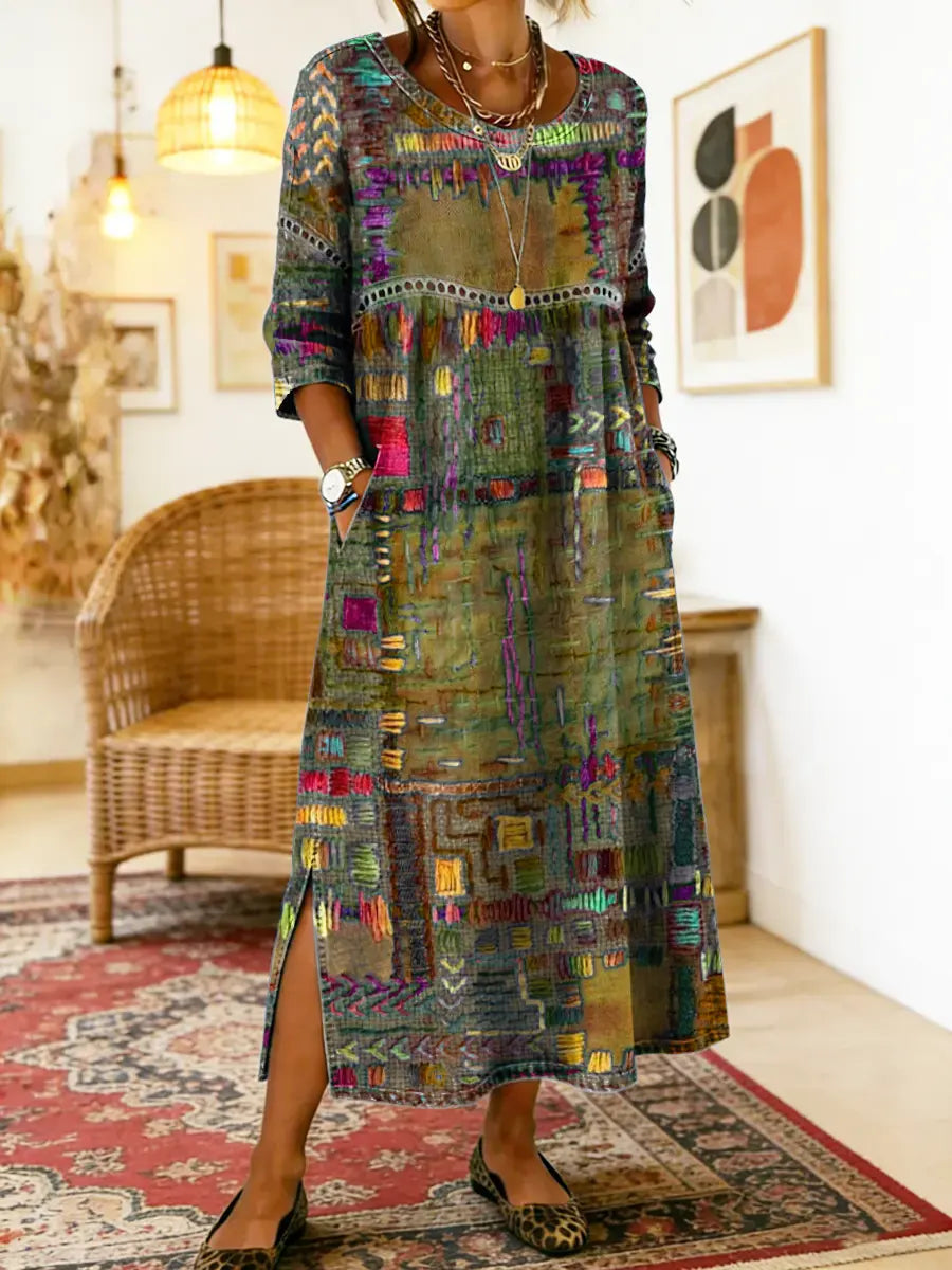 Eryn™ - Vestido Colorido con Patchwork Étnico