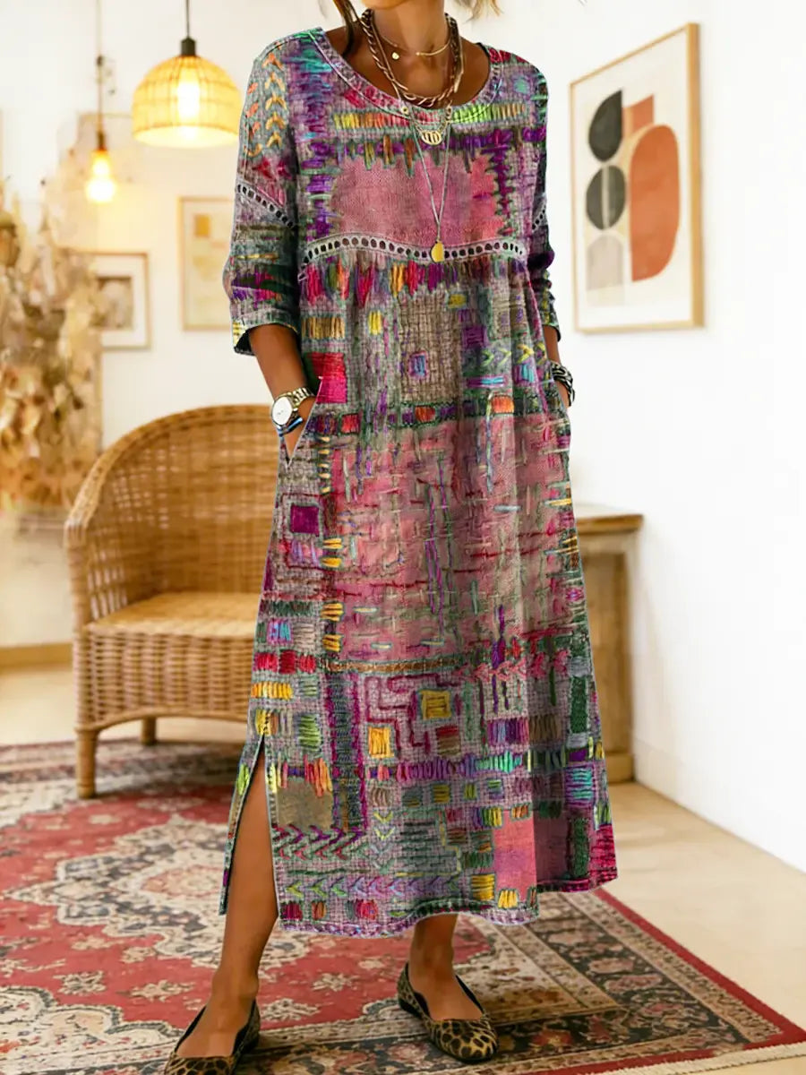 Eryn™ - Vestido Colorido con Patchwork Étnico