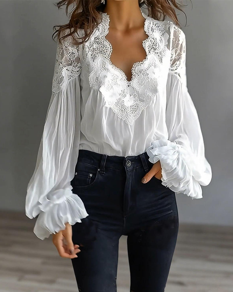 Blusa de Gasa Elegante con Escote de Encaje