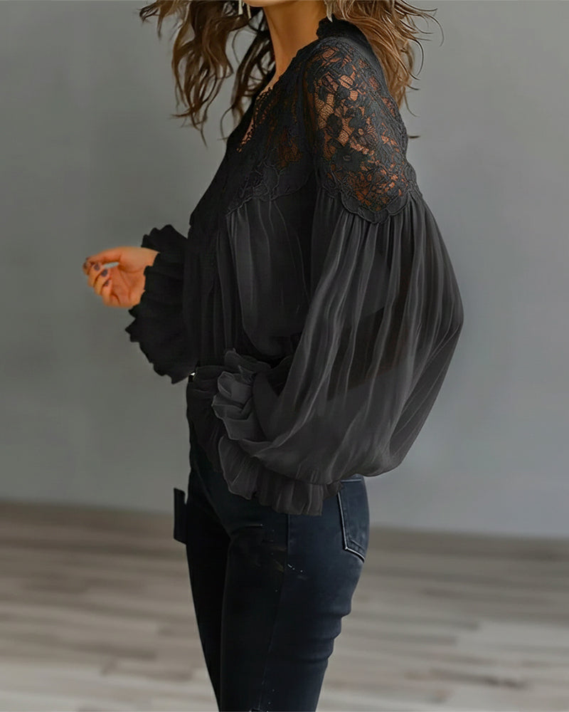 Blusa de Gasa Elegante con Escote de Encaje