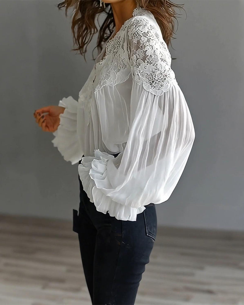 Blusa de Gasa Elegante con Escote de Encaje
