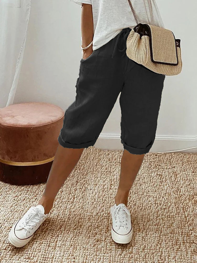 Mel - Pantalones Cortos de Algodón-Lino para Mujer