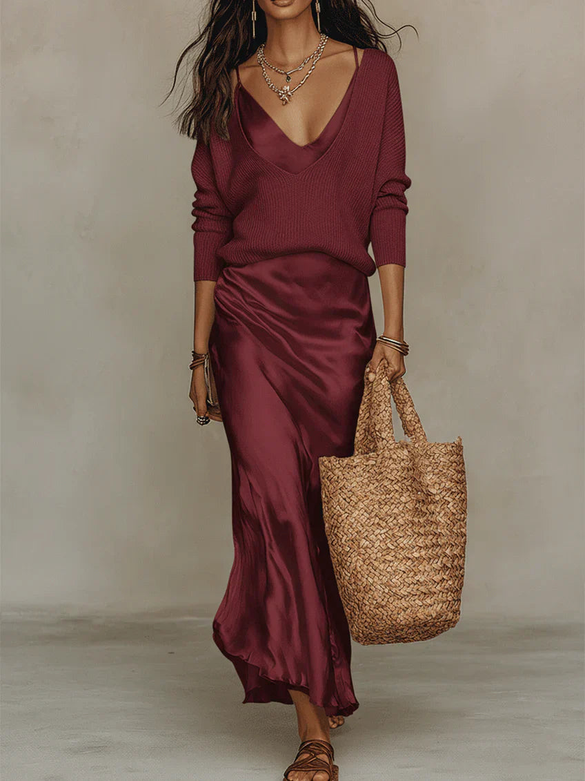 Alessia – Vestido Midi Satinado Elegante