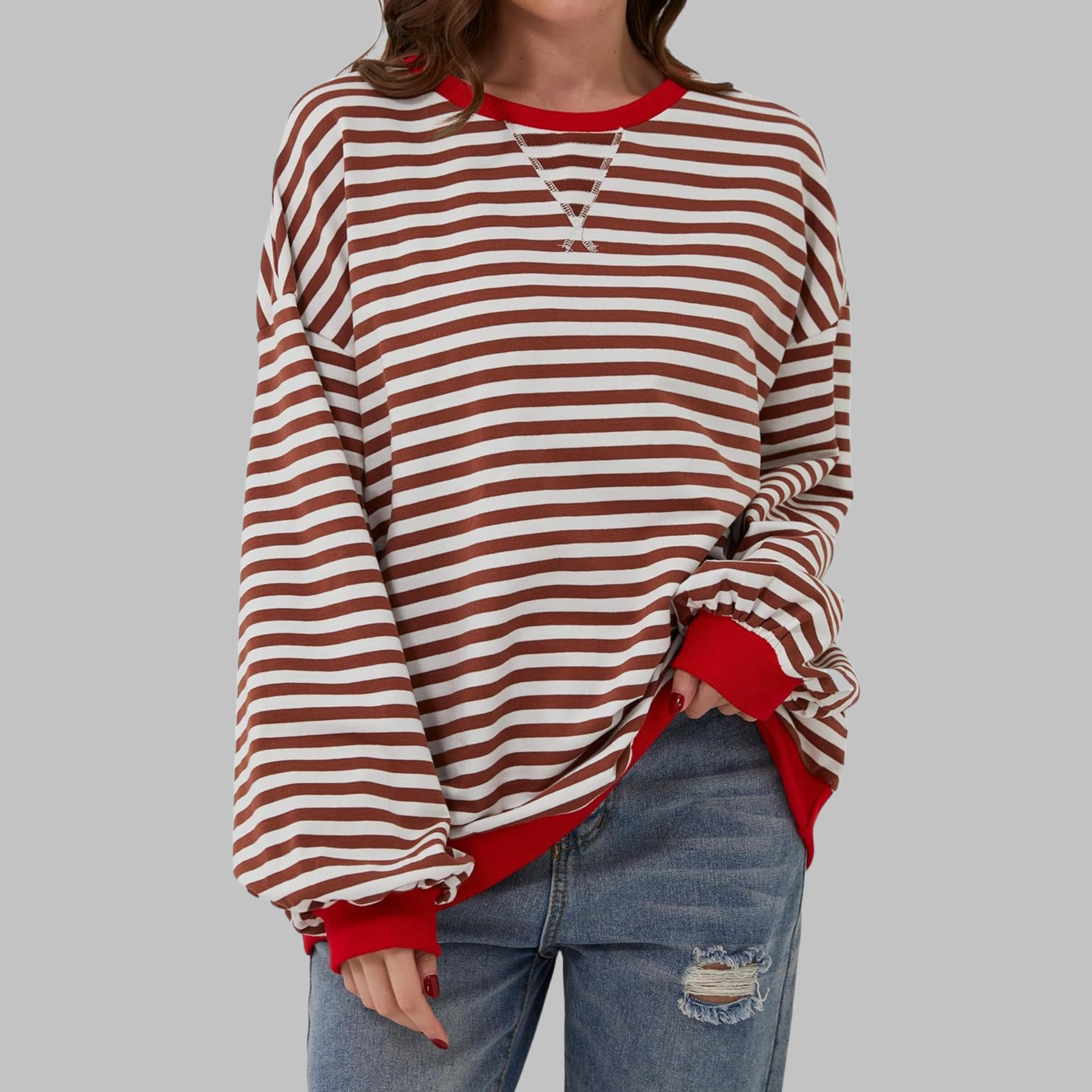 Paula | Sudadera de manga larga a rayas con cuello redondo