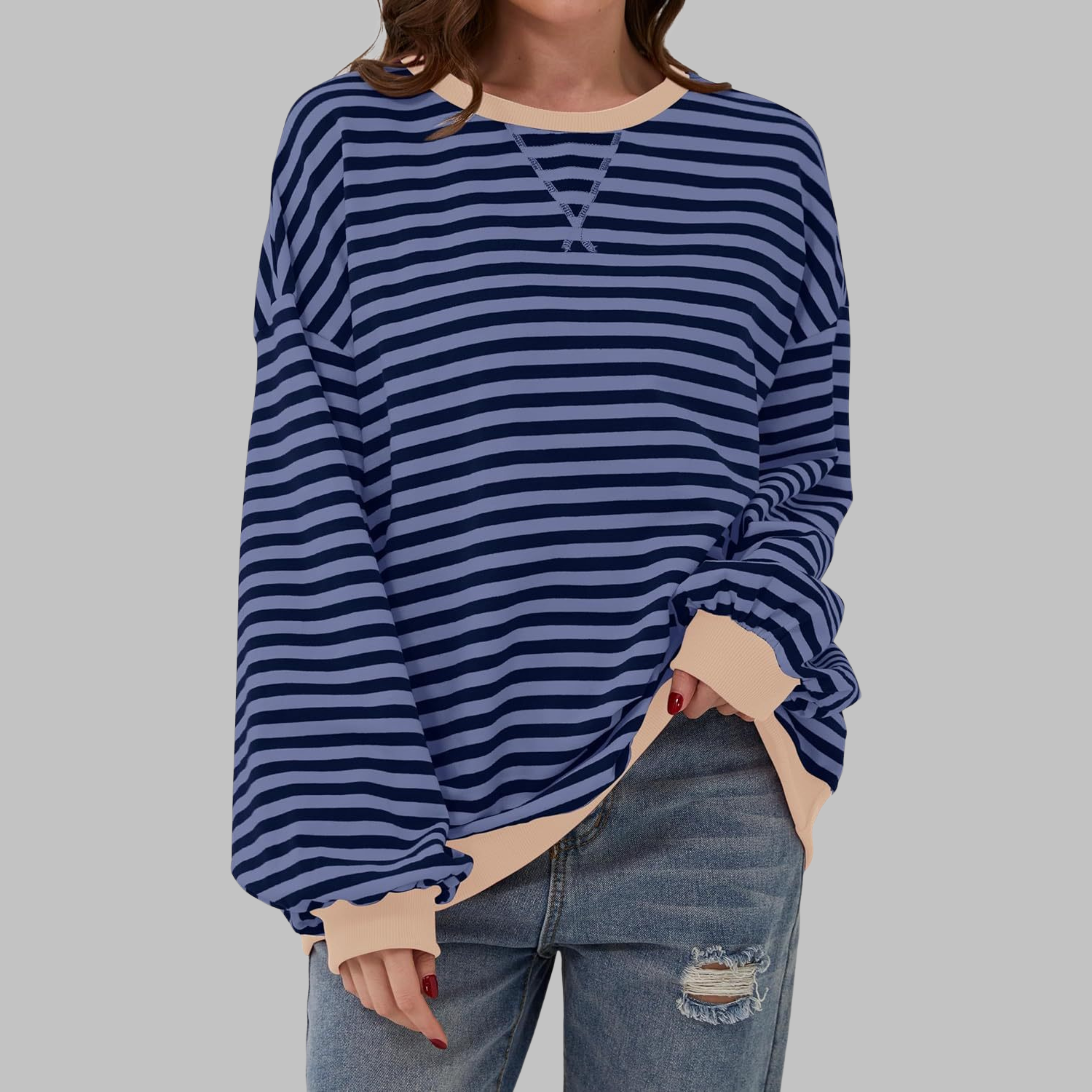 Paula | Sudadera de manga larga a rayas con cuello redondo