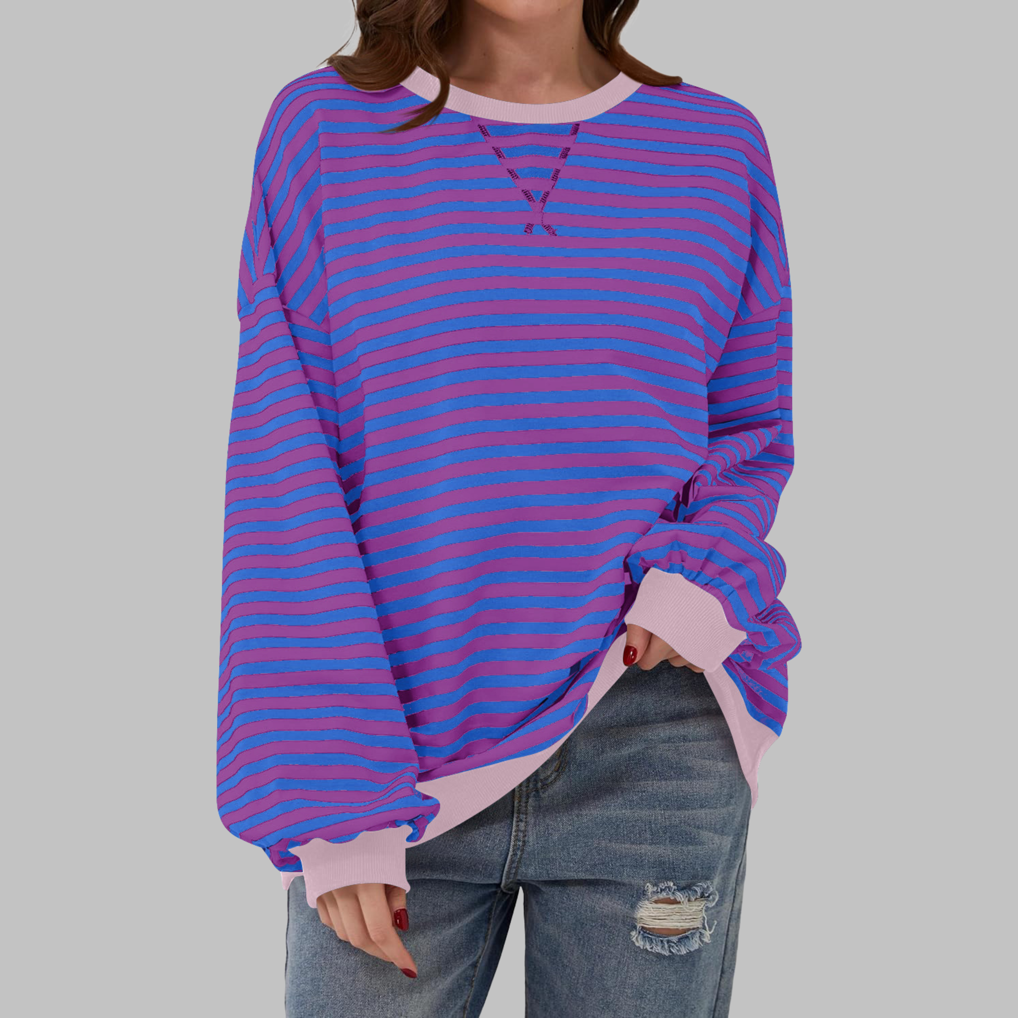 Paula | Sudadera de manga larga a rayas con cuello redondo