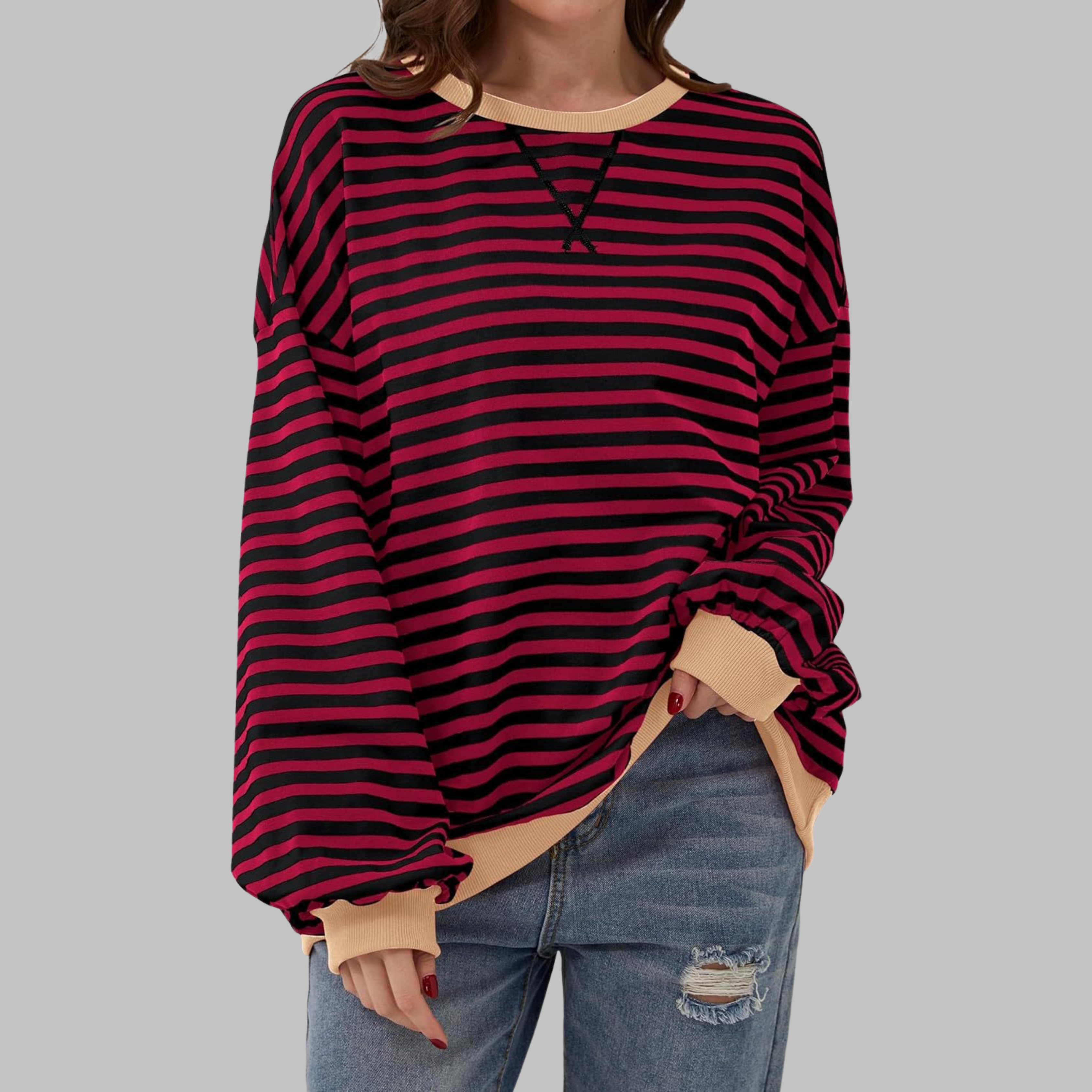 Paula | Sudadera de manga larga a rayas con cuello redondo