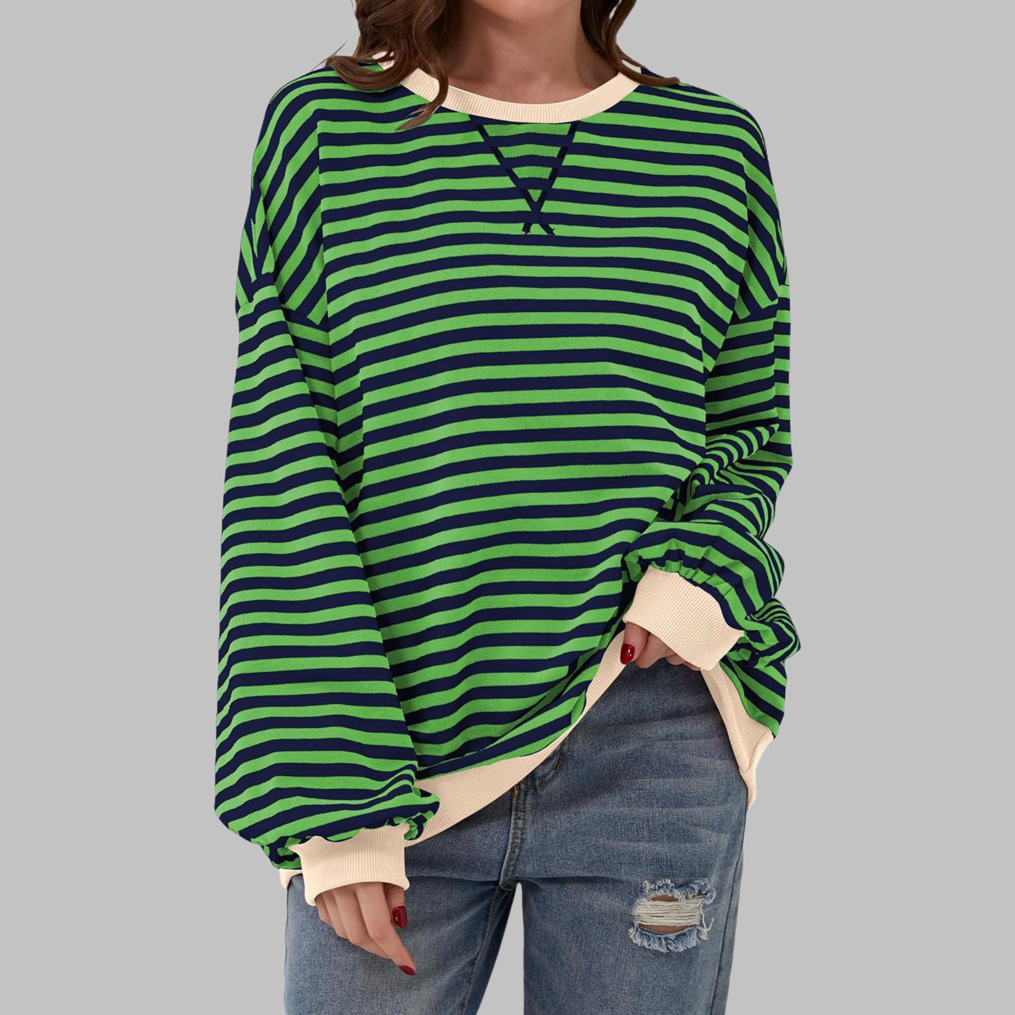 Paula | Sudadera de manga larga a rayas con cuello redondo