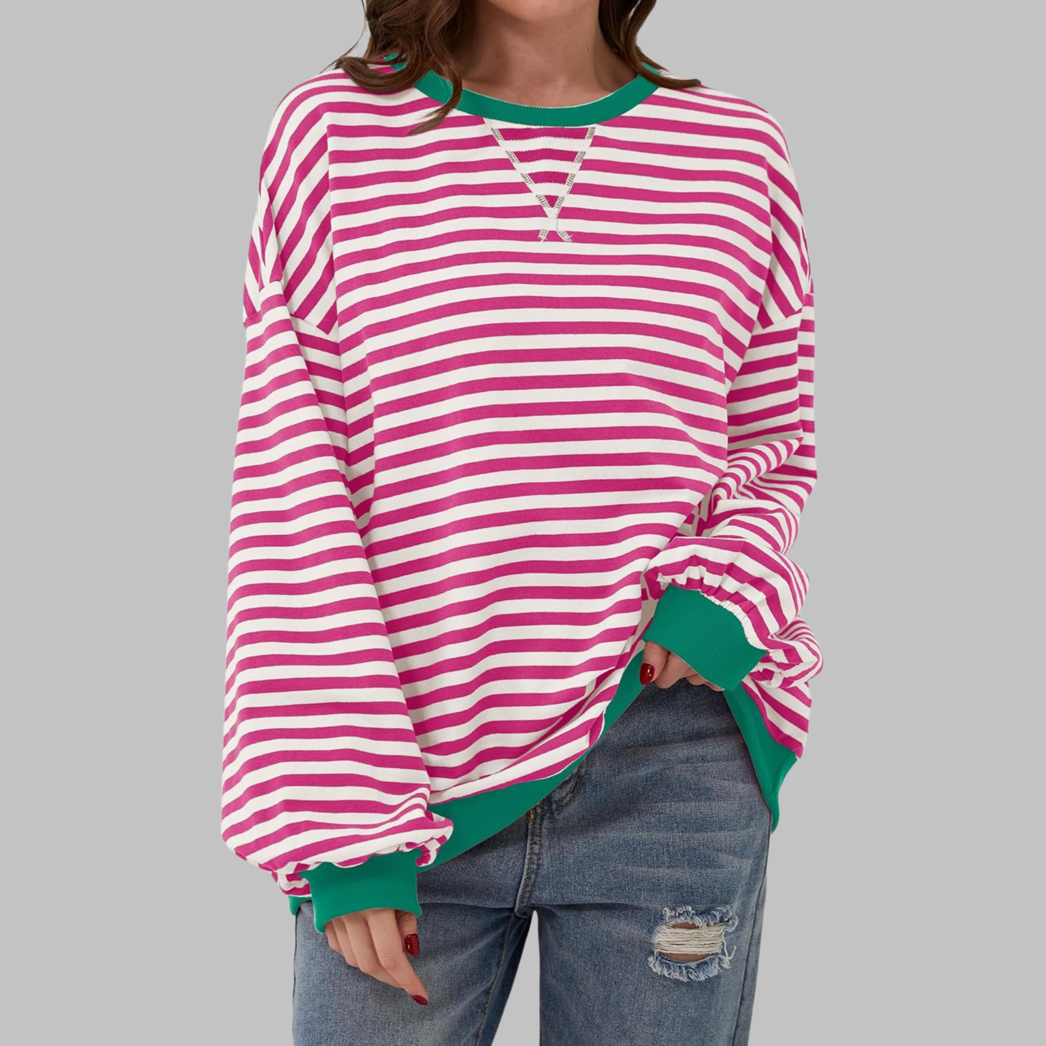Paula | Sudadera de manga larga a rayas con cuello redondo