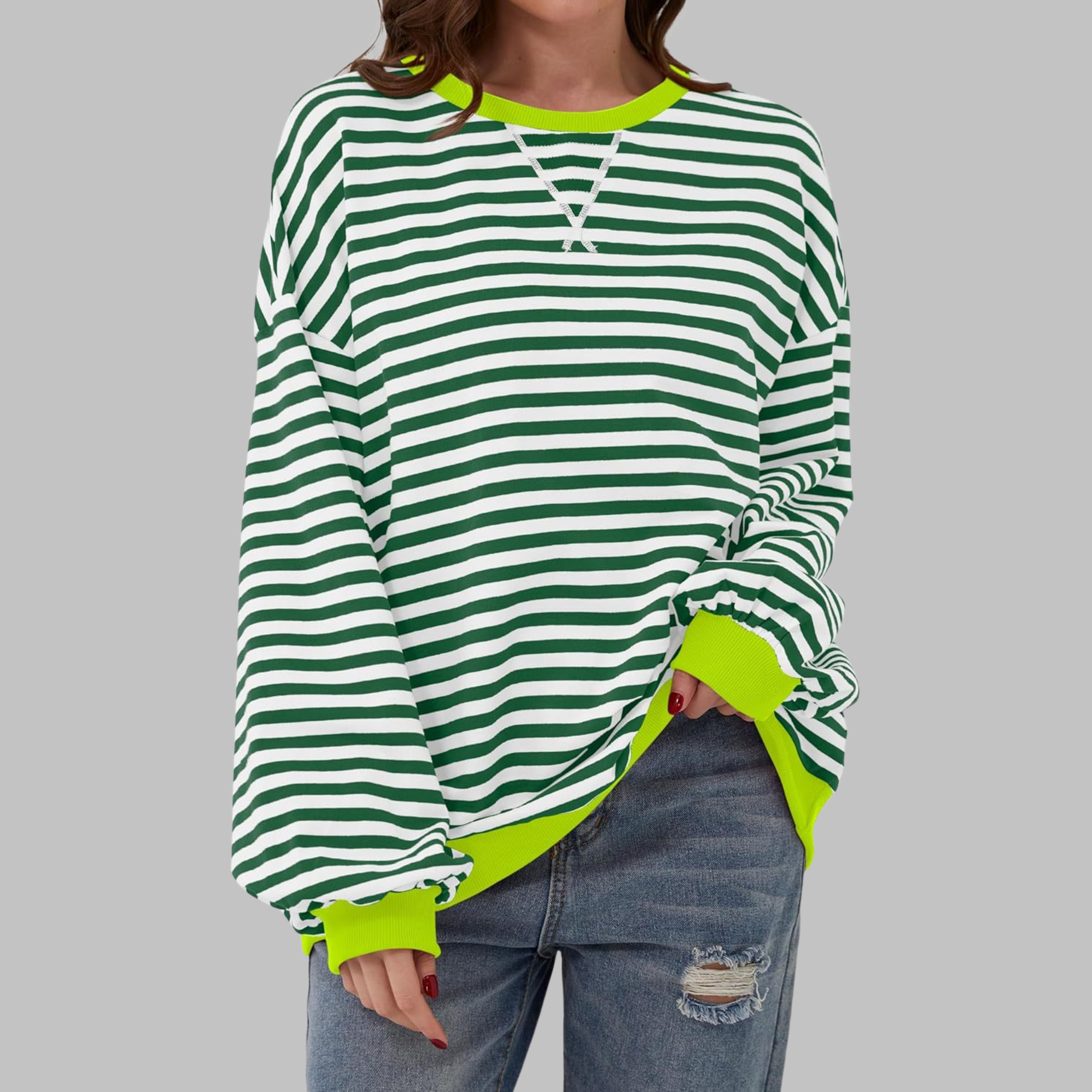 Paula | Sudadera de manga larga a rayas con cuello redondo