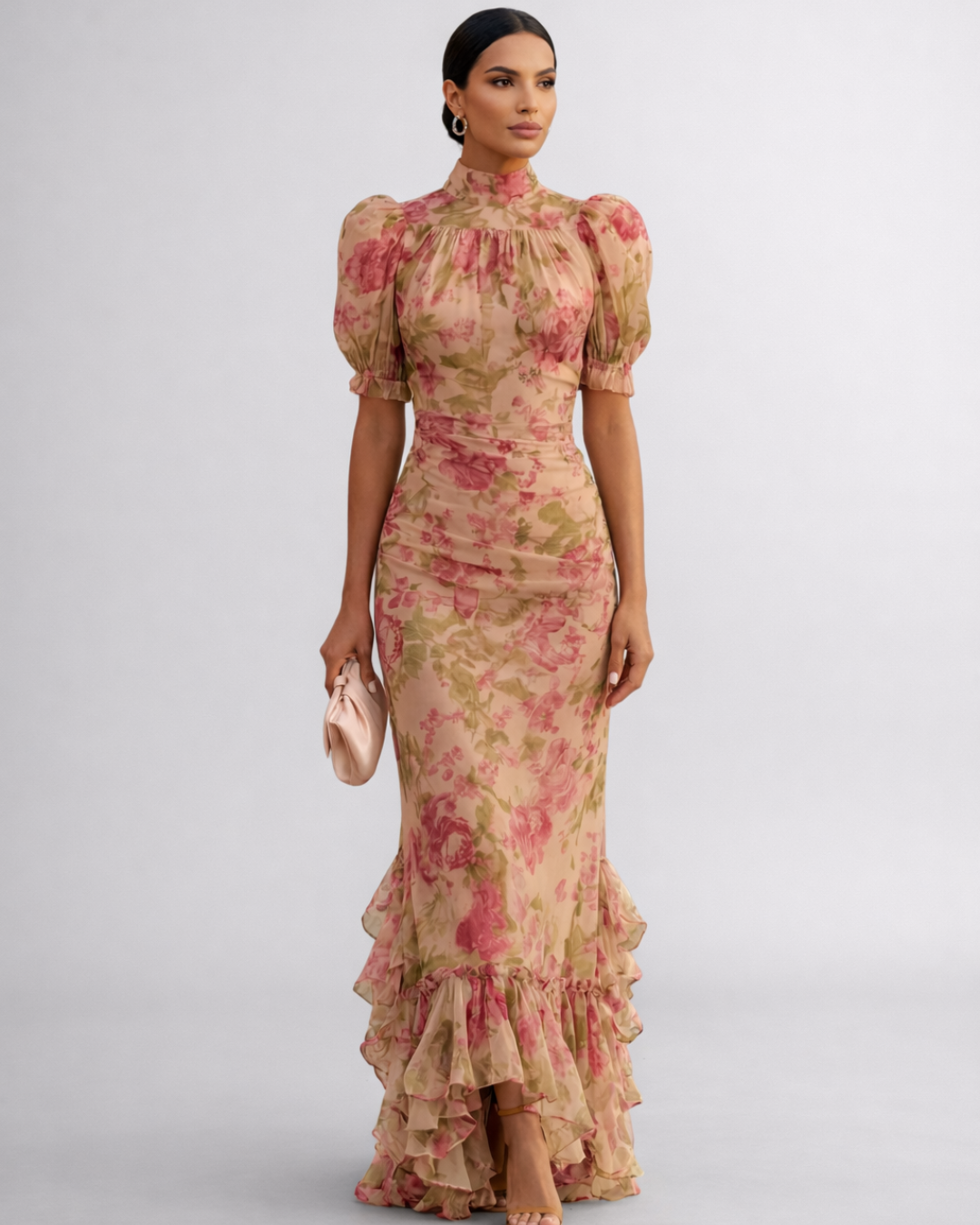 Rosario | Vestido largo con estampado floral de gasa
