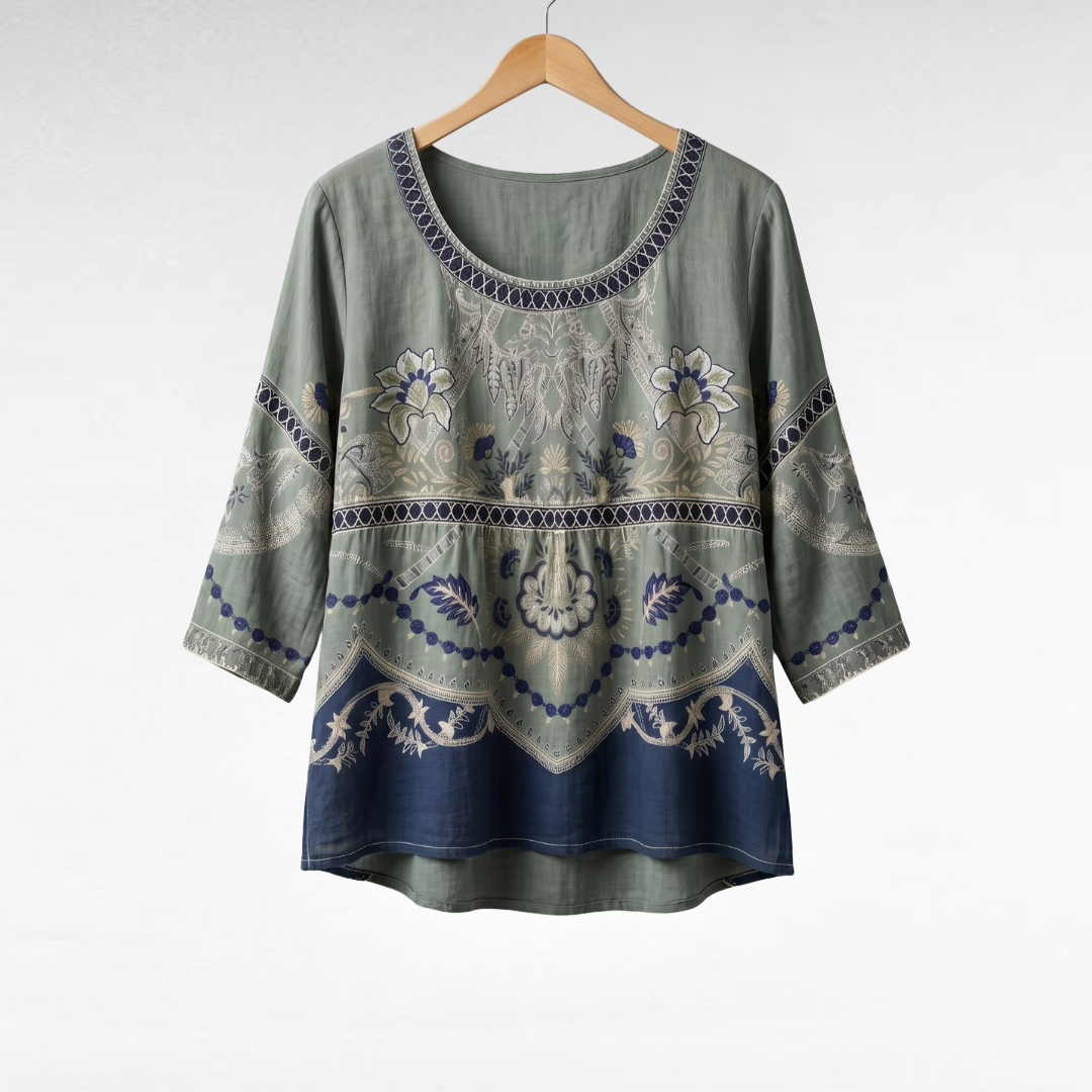 Luciana | Blusa elegante de lino con estampado floral