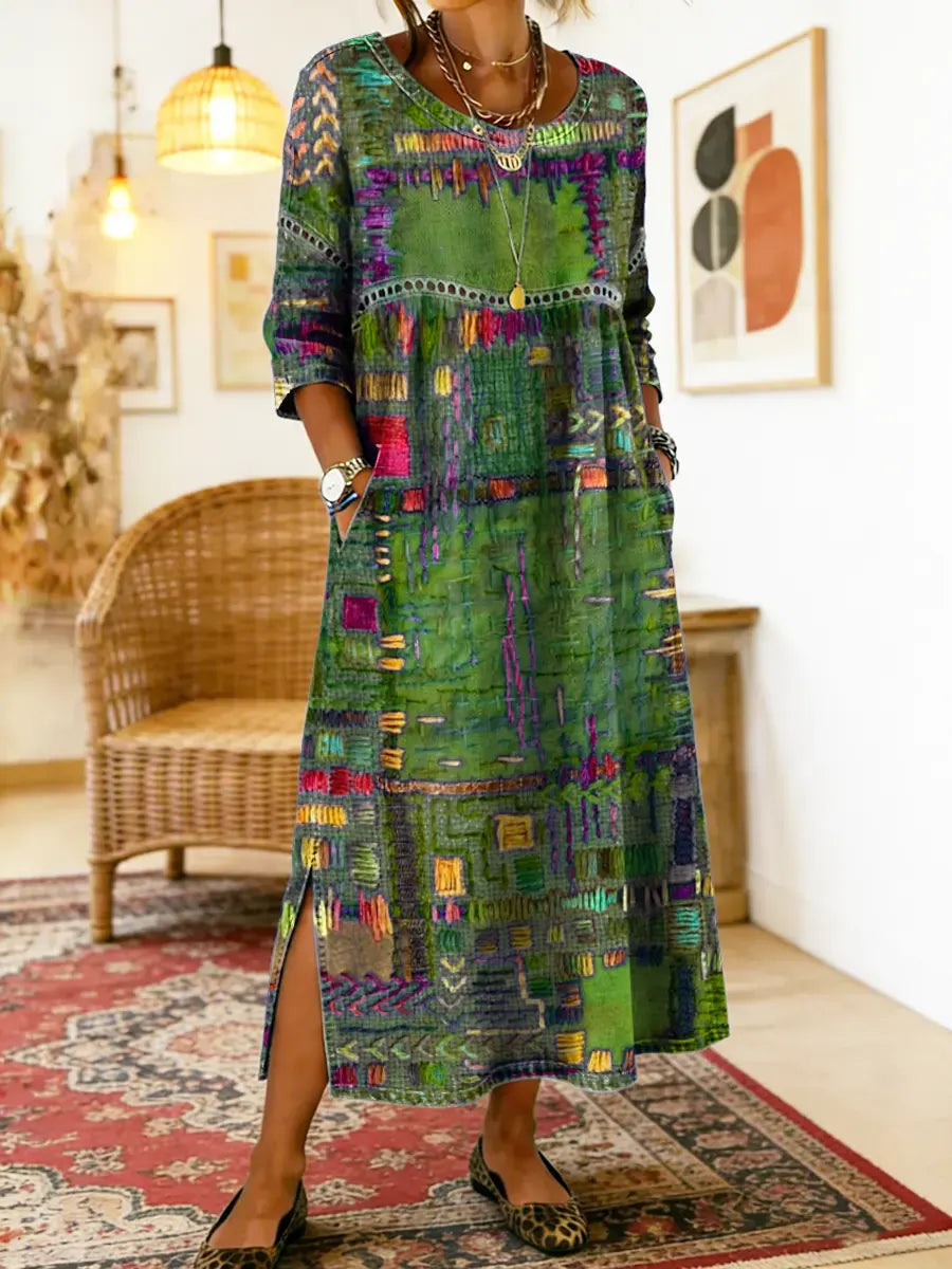 Eryn™ - Vestido Colorido con Patchwork Étnico