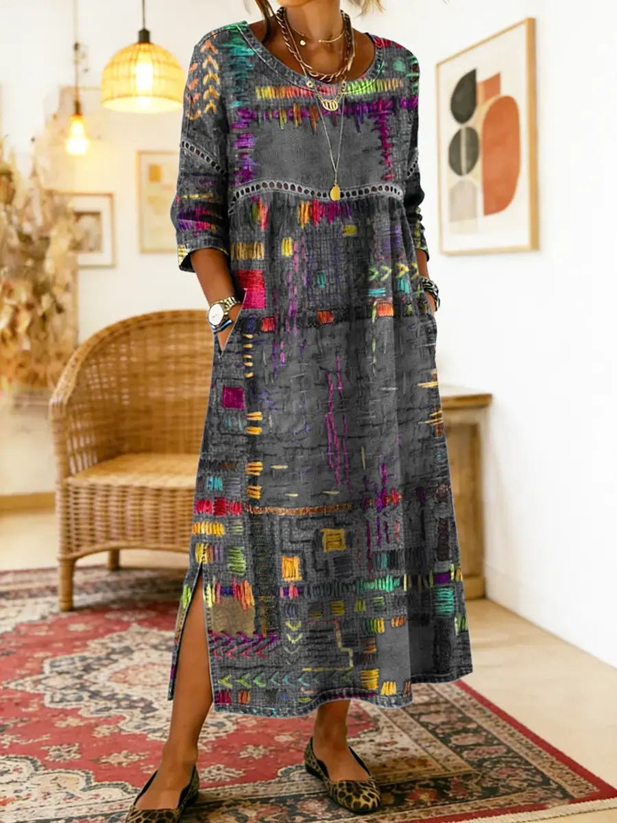 Eryn™ - Vestido Colorido con Patchwork Étnico