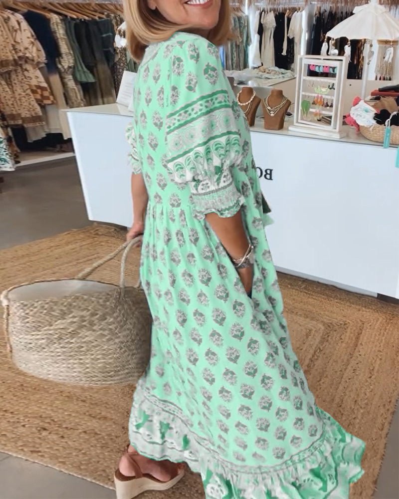 Mana | Vestido Floral V-Decote Chic