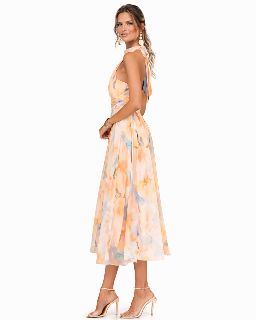 Aurora – Vestido con escote halter y estampado acuarelado