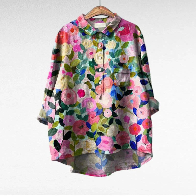 Paula™ | Blusas para mujeres con mangas largas y cierre de botones con cuello en V con volantes