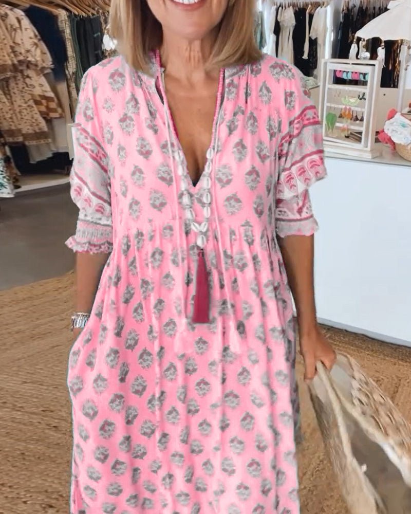 Mana | Vestido Floral V-Decote Chic