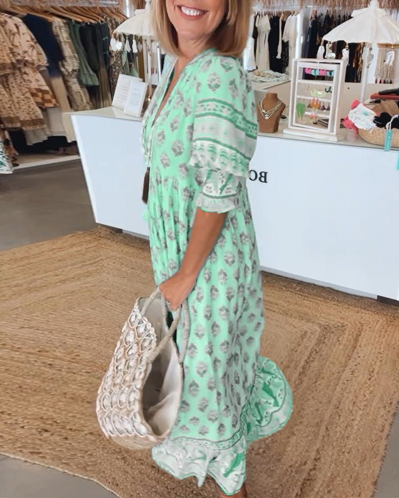 Mana | Vestido Floral V-Decote Chic