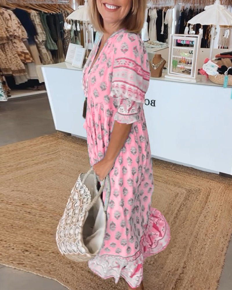 Mana | Vestido Floral V-Decote Chic