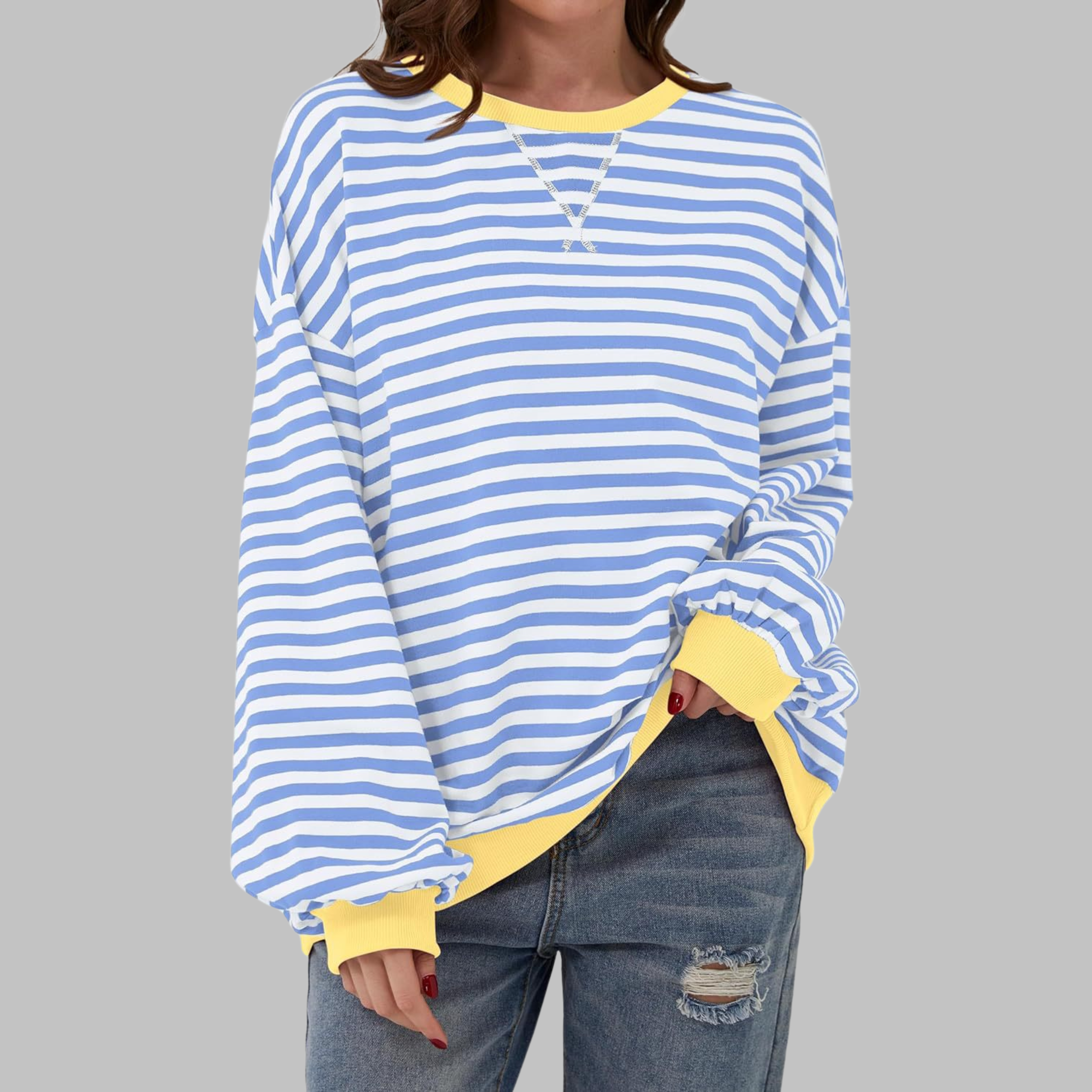 Paula | Sudadera de manga larga a rayas con cuello redondo
