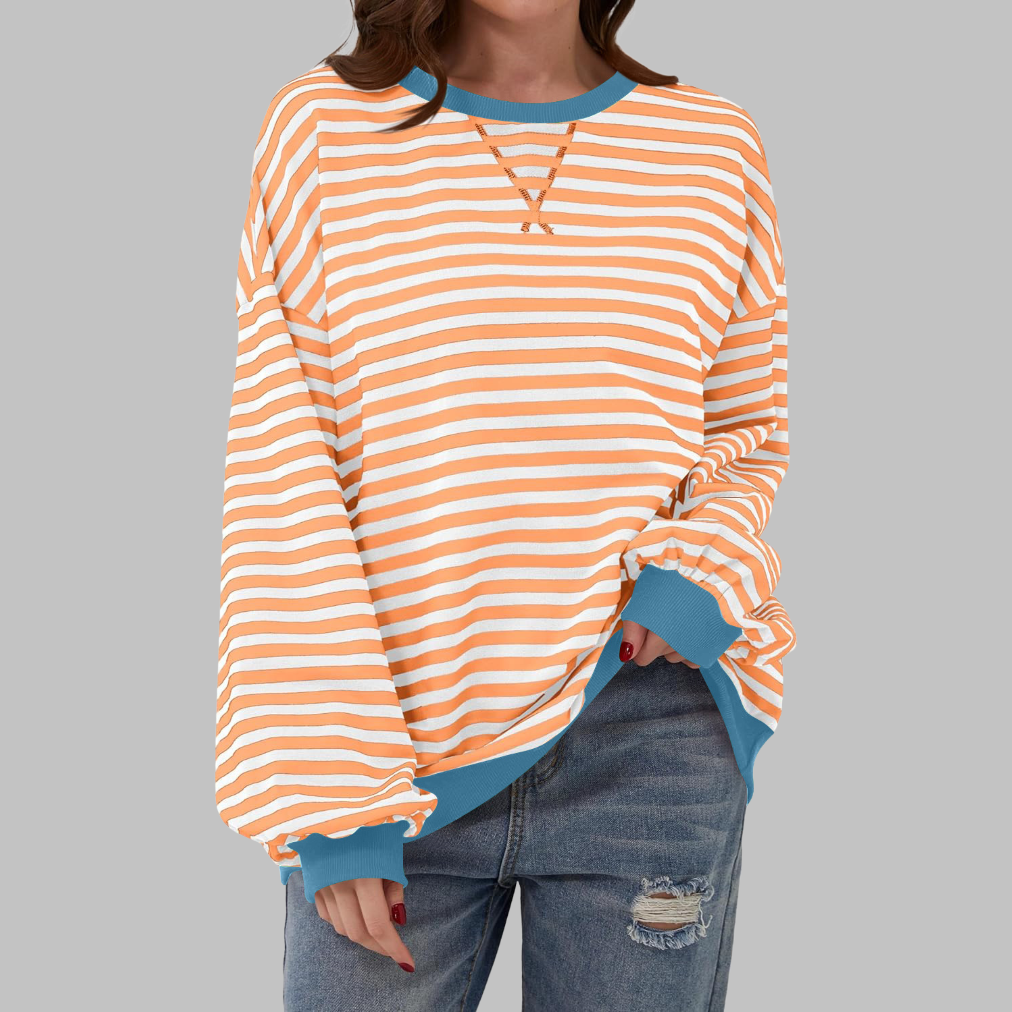 Paula | Sudadera de manga larga a rayas con cuello redondo