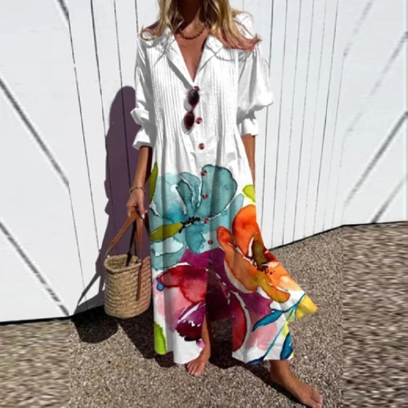 Cassidy | Vestido Maxi Boho de Manga Abullonada
