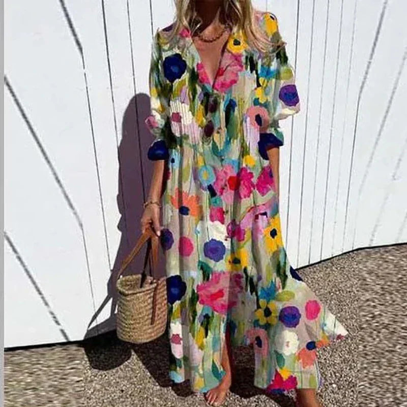 Cassidy | Vestido Maxi Boho de Manga Abullonada