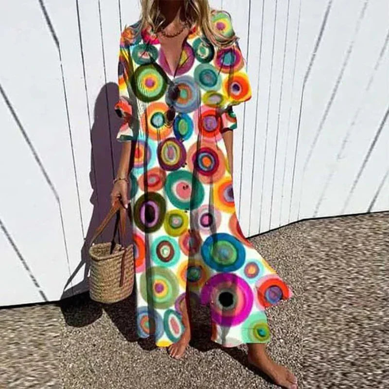 Cassidy | Vestido Maxi Boho de Manga Abullonada