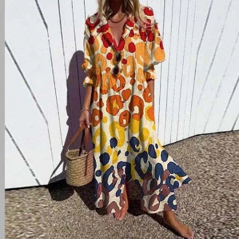 Cassidy | Vestido Maxi Boho de Manga Abullonada