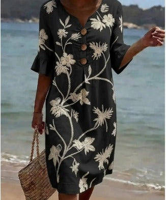 Flora™ | Vestido Informal de Algodón y Lino