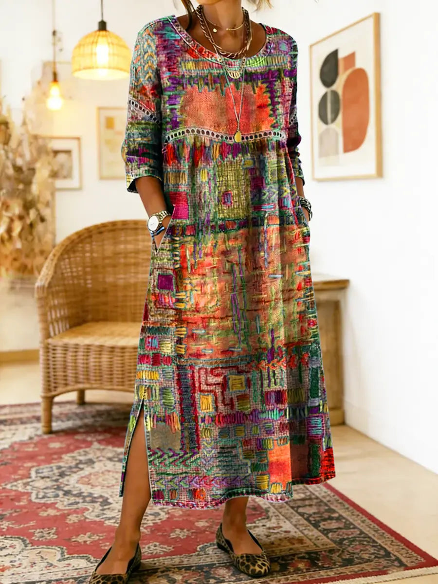 Eryn™ - Vestido Colorido con Patchwork Étnico