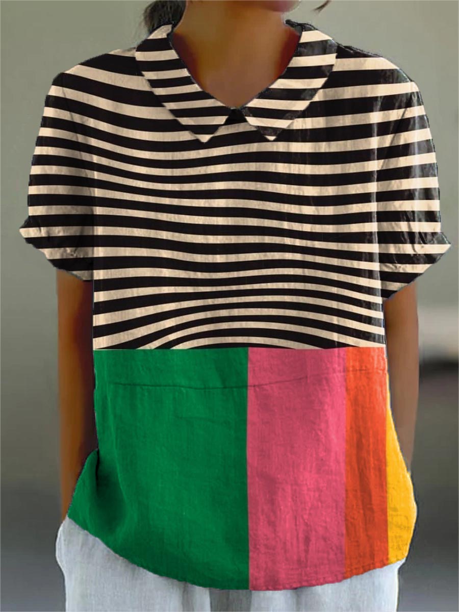 Eva | Camisa de Rayas Negras y Blancas y Bloques de Color